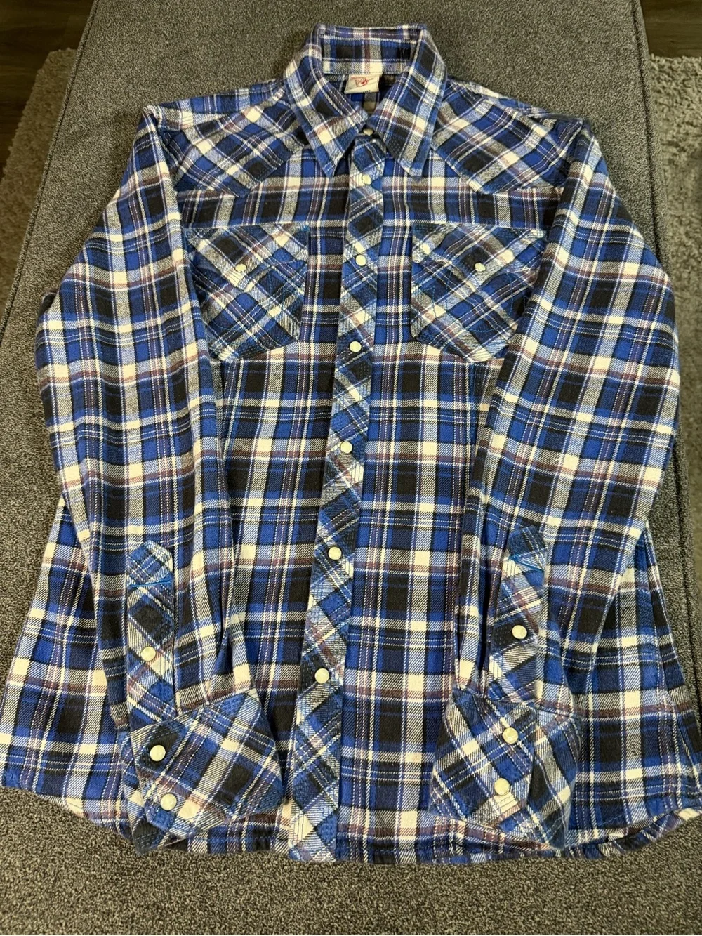 True Religion Men's Blue Plaid Casual Button-Down Shirt
